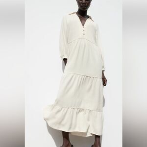 Linen blend tier midi dress size M